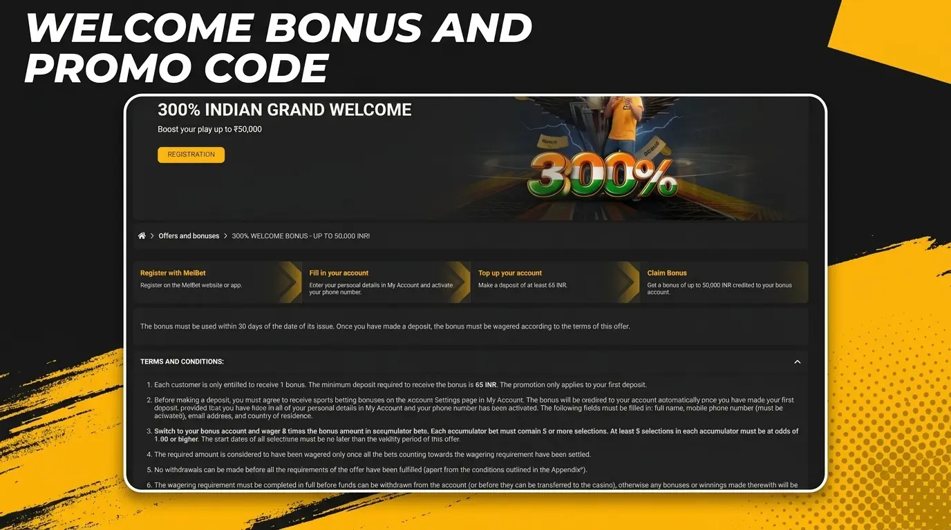 Melbet welcome bonus and promo code