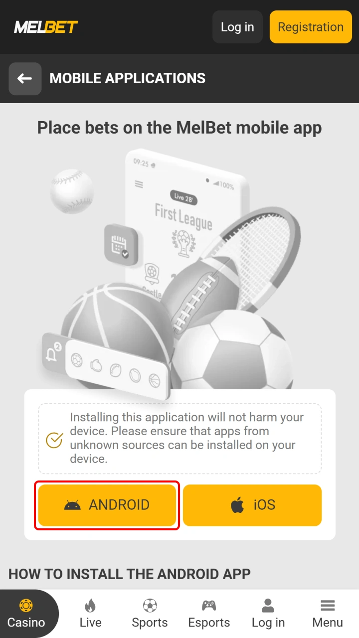 Download the APK - Melbet screenshot