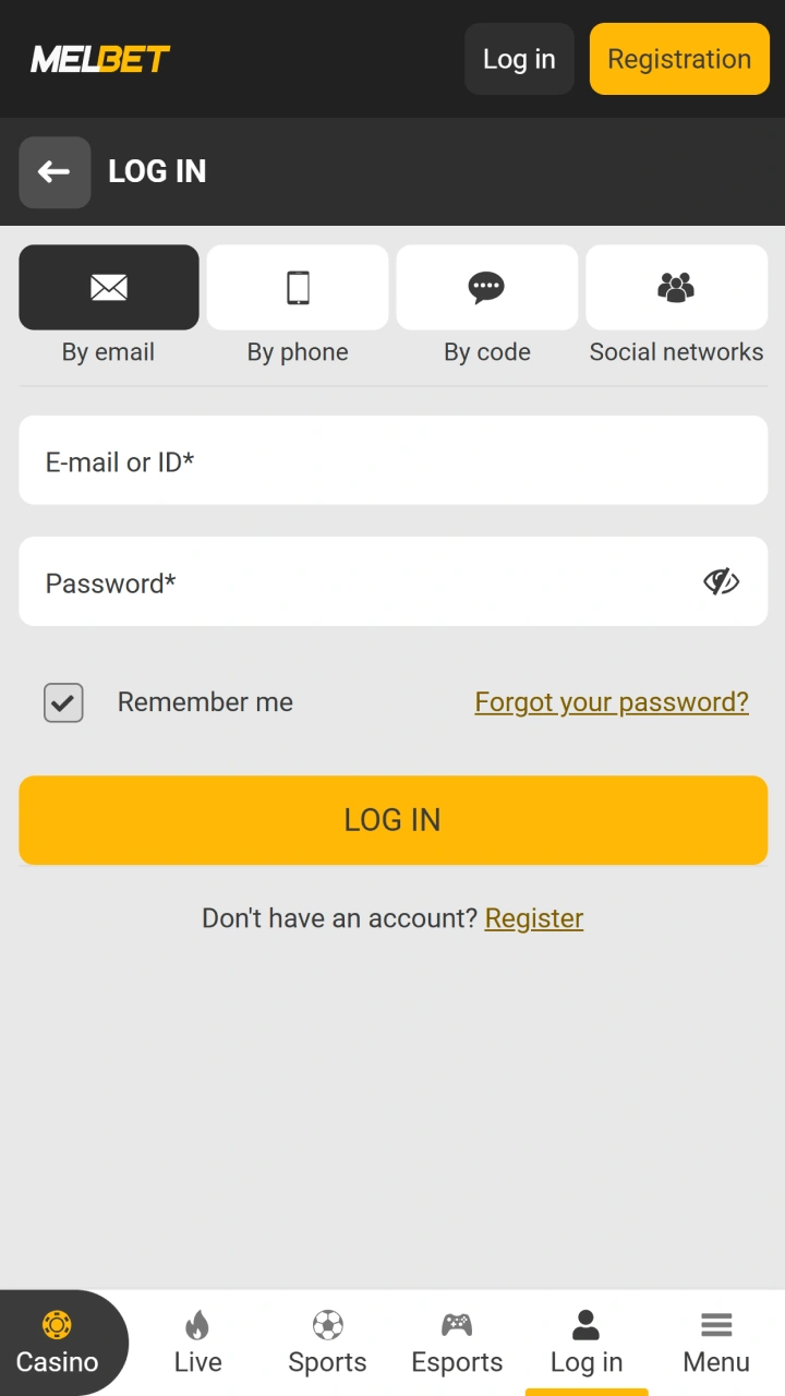 Sign in - Melbet screenshot