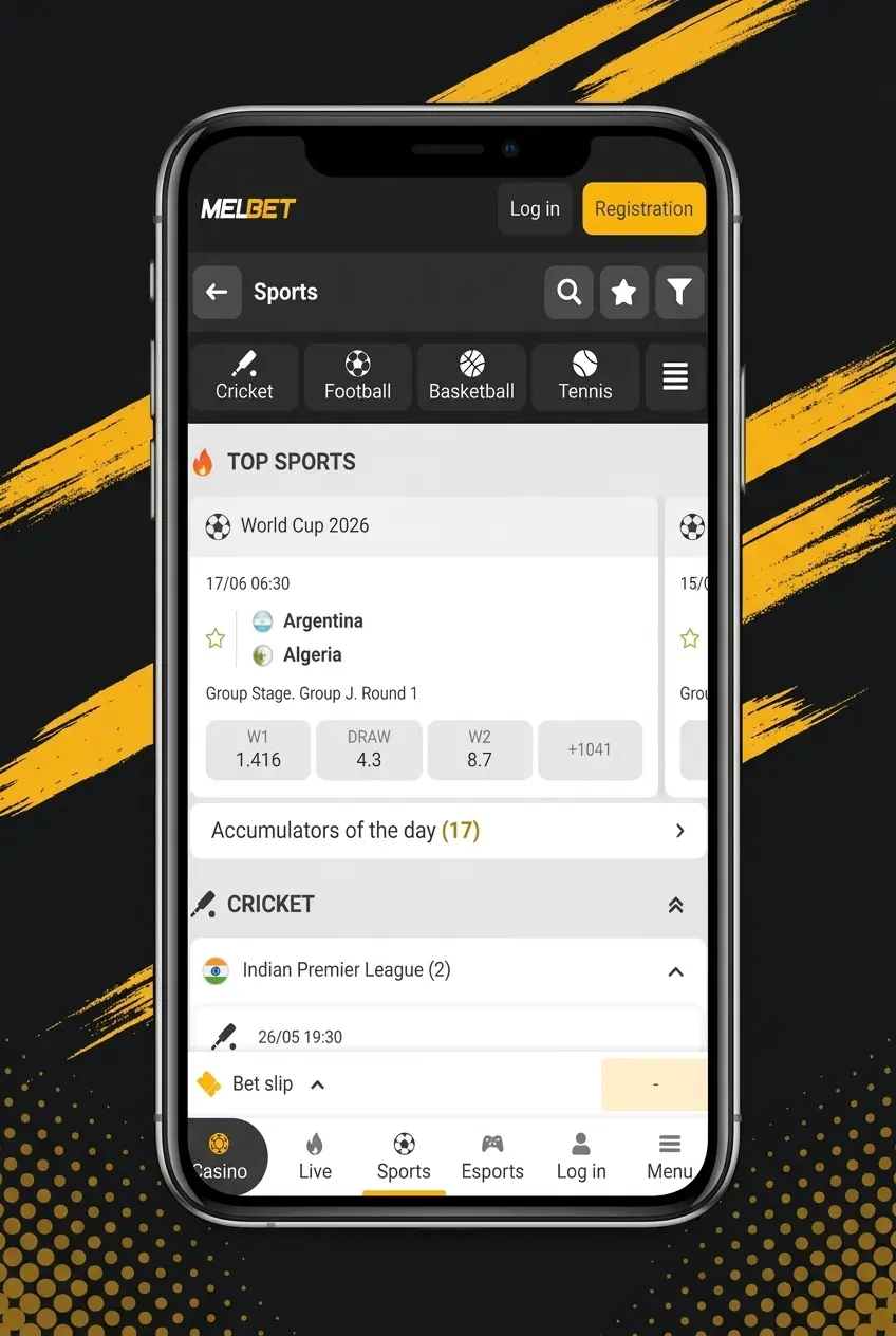 Open the sportsbook - Melbet screenshot