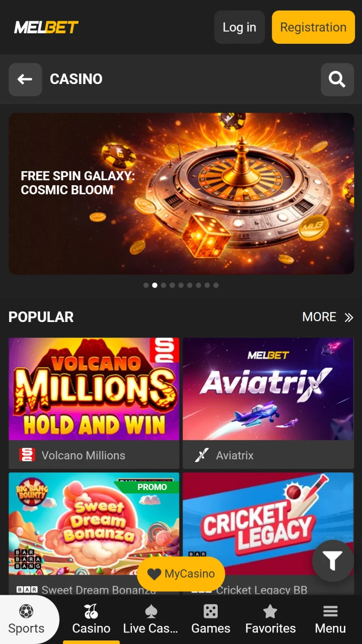 Open the casino - Melbet screenshot